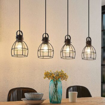 Lindby Flintos závesná lampa, 4-plameňová, čierna