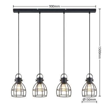 Lindby Flintos závesná lampa, 4-plameňová, čierna