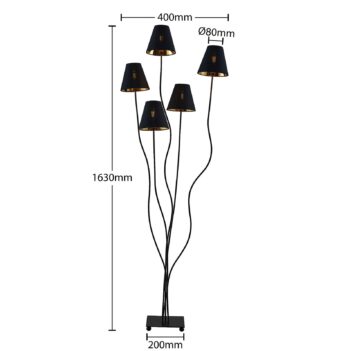 Lindby Komalie stojaca lampa, 5-plameňová, čierna