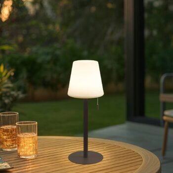 Lindby LED dobíjacia lampa Azalea, biela/hnedá, 45 cm, CCT, IP44