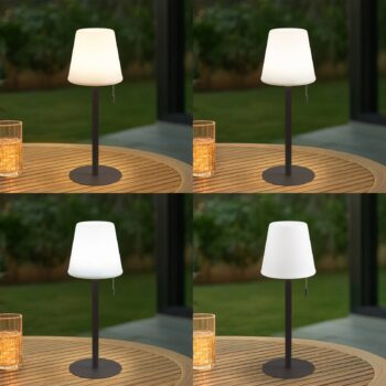 Lindby LED dobíjacia lampa Azalea, biela/hnedá, 45 cm, CCT, IP44