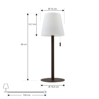 Lindby LED dobíjacia lampa Azalea, biela/hnedá, 45 cm, CCT, IP44