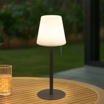 Lindby LED dobíjacia lampa Azalea, biela/hnedá, 45 cm, CCT, IP44
