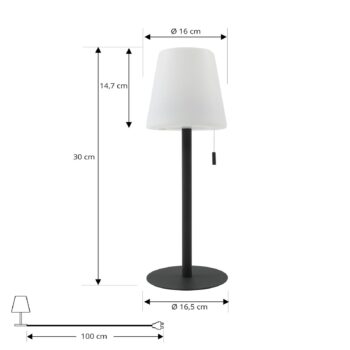 Lindby LED dobíjacia lampa Azalea čierna hliníková CCT výškovo nastaviteľná