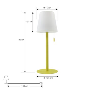 Lindby LED dobíjacia lampa Azalea žltá hliník CCT výškovo nastaviteľná
