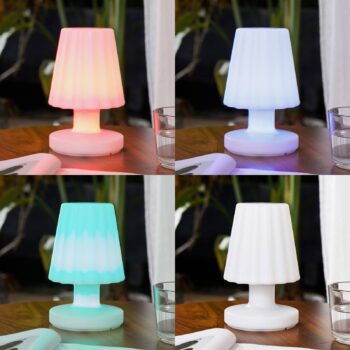 Lindby LED dobíjacia stolná lampa Jovem, biela, plast, RGB