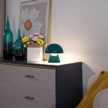 Lindby LED dobíjacia stolná lampa Nevijo, benzín, Ø18cm, USB, stmievač