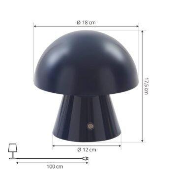 Lindby LED dobíjacia stolná lampa Nevijo, modrá, Ø18cm, USB, stmievač