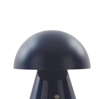 Lindby LED dobíjacia stolná lampa Nevijo, modrá, Ø18cm, USB, stmievač