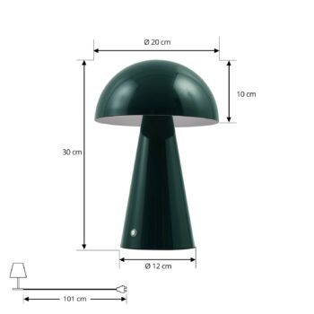 Lindby LED dobíjacia stolná lampa Nevijo, zelená, Ø20 cm, USB, stmievač