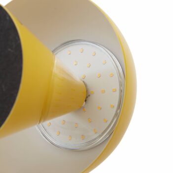 Lindby LED dobíjacia stolná lampa Nevijo, žltá, Ø18cm, USB, stmievač