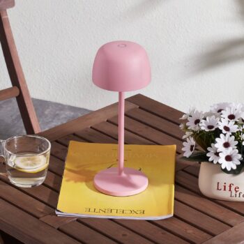 Lindby LED dobíjacia stolová lampa Arietty, ružová, stmievateľná, IP54