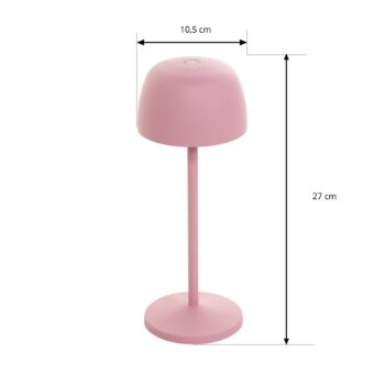 Lindby LED dobíjacia stolová lampa Arietty, ružová, stmievateľná, IP54