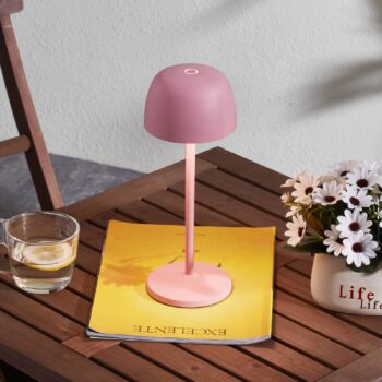 Lindby LED dobíjacia stolová lampa Arietty, ružová, stmievateľná, IP54