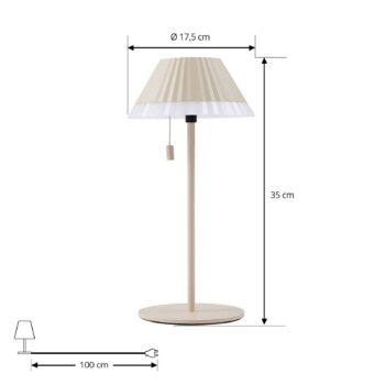 Lindby LED dobíjacia stolová lampa Ilvi, béžová, hliník, Ø 17,5 cm