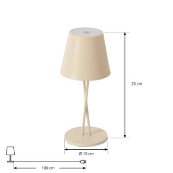 Lindby LED dobíjacia stolová lampa Janea, CROSS, béžová, kov