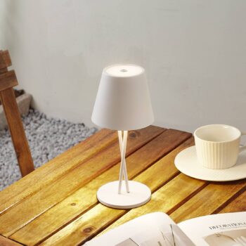 Lindby LED dobíjacia stolová lampa Janea CROSS, biela, kov