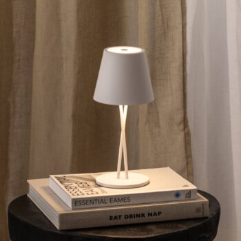 Lindby LED dobíjacia stolová lampa Janea CROSS, biela, kov