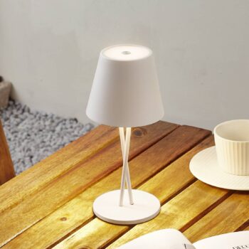 Lindby LED dobíjacia stolová lampa Janea CROSS, biela, kov