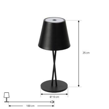 Lindby LED dobíjacia stolová lampa Janea CROSS, čierna, kov