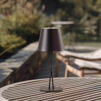 Lindby LED dobíjacia stolová lampa Janea CROSS, čierna, kov