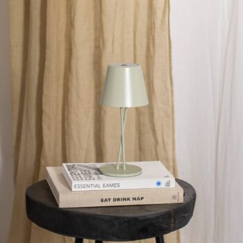 Lindby LED dobíjacia stolová lampa Janea CROSS, zelená, kov