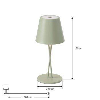 Lindby LED dobíjacia stolová lampa Janea CROSS, zelená, kov