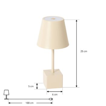 Lindby LED dobíjacia stolová lampa Janea CUBE, béžová, kov