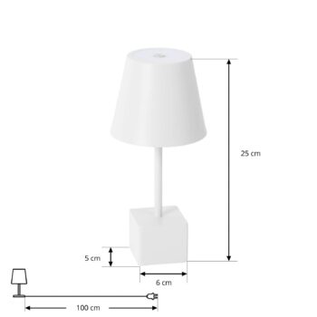 Lindby LED dobíjacia stolová lampa Janea CUBE, biela, kov