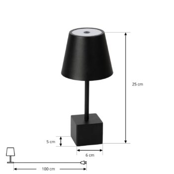 Lindby LED dobíjacia stolová lampa Janea CUBE, čierna, kov