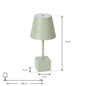 Lindby LED dobíjacia stolová lampa Janea CUBE, zelená, kov