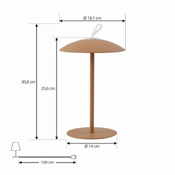 Lindby LED dobíjacia stolová lampa Kanani, hnedá, stmievateľná