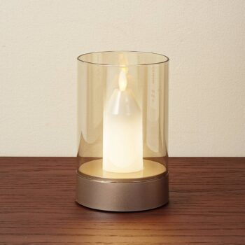 Lindby LED dobíjacia stolová lampa Lumana, jantárová, sklo, stmievateľná