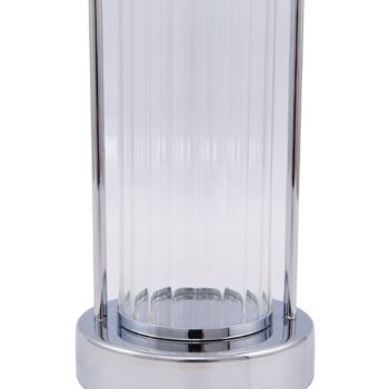 Lindby LED dobíjacia stolová lampa Mareli, chróm, kov, Ø 18 cm