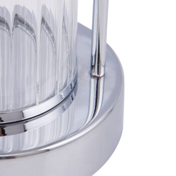 Lindby LED dobíjacia stolová lampa Mareli, chróm, kov, Ø 18 cm