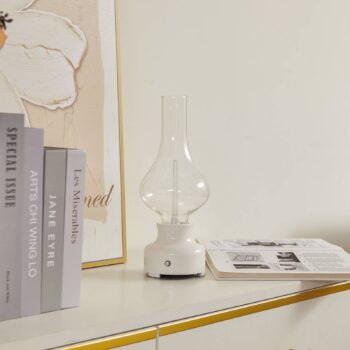 Lindby LED dobíjacia stolová lampa Maxentius, krémová, sklo, stmievač