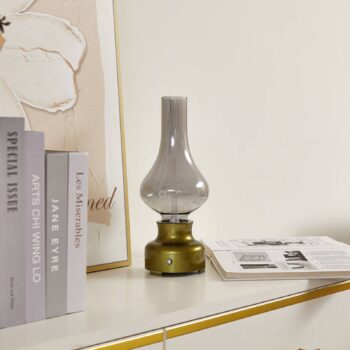Lindby LED dobíjacia stolová lampa Maxentius, zelená, sklo, stmievač