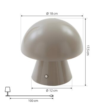 Lindby LED dobíjacia stolová lampa Nevijo, sivá, Ø18cm, USB, stmievač