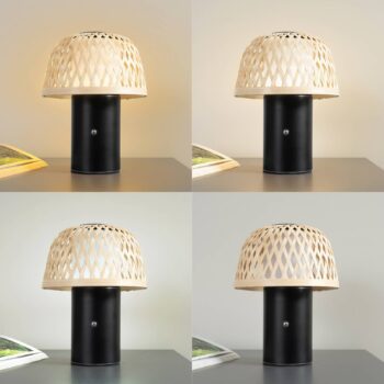 Lindby LED dobíjacia stolová lampa Nifelia, bambus, CCT, stmievateľná