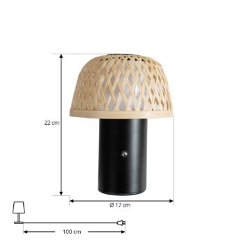 Lindby LED dobíjacia stolová lampa Nifelia, bambus, CCT, stmievateľná