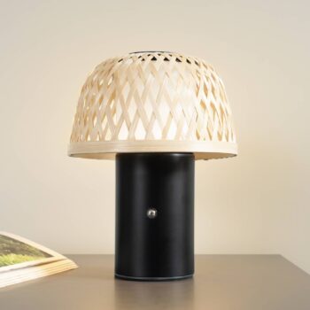 Lindby LED dobíjacia stolová lampa Nifelia, bambus, CCT, stmievateľná
