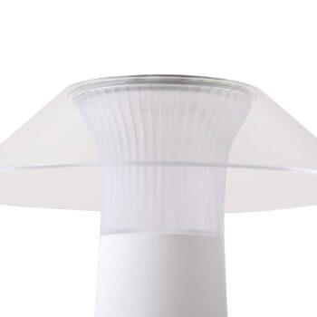 Lindby LED dobíjacia vonkajšia stolová lampa Gomba, biela, stmievateľná