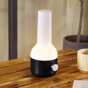 Lindby LED dobíjacia vonkajšia stolová lampa Isaline, čierna, stmievateľná
