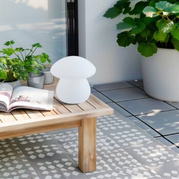 Lindby LED dobíjacia vonkajšia stolová lampa Vernate, RGBW, biela,