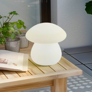 Lindby LED dobíjacia vonkajšia stolová lampa Vernate, RGBW, biela,