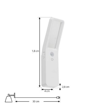 Lindby LED dobíjacie nástenné svietidlo Taska, biele, plast, senzor
