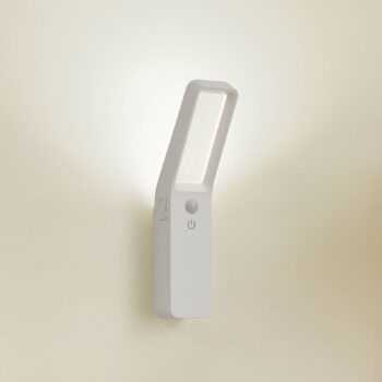 Lindby LED dobíjacie nástenné svietidlo Taska, biele, plast, senzor