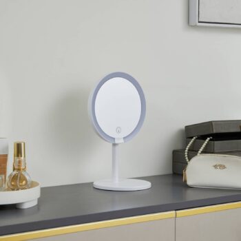Lindby LED dobíjacie zrkadlo Renki, biele, plastové, stmievateľné