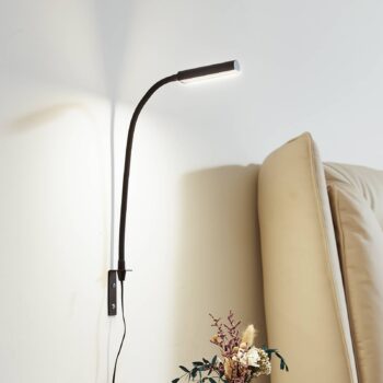 Lindby LED lampa na čítanie Flexola, čierna, hranatá, zástrčka