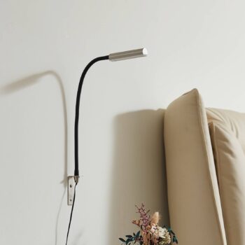 Lindby LED lampa na čítanie Flexola, nikel, hranatá, kov, zástrčka